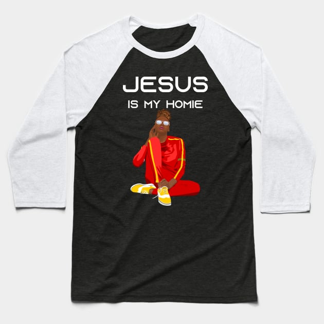 Jesus Is My Homie Model Wearing Red Athletic Outfit Baseball T-Shirt by Isan Creative Designs